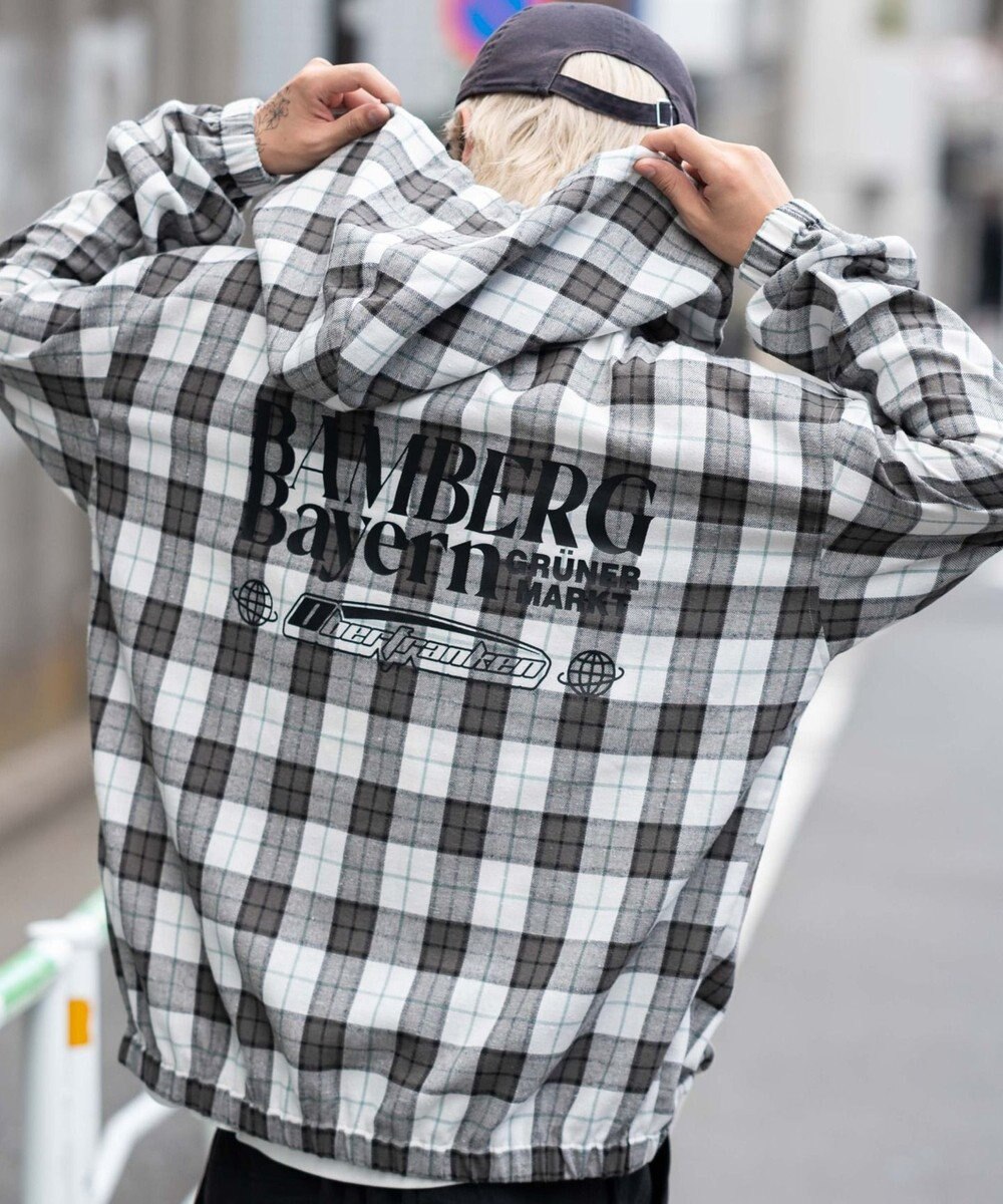 WEGO 【ユニセックス着用ITEM/MLサイズ展開】チェックグラフィックZIPパーカー（LS） 