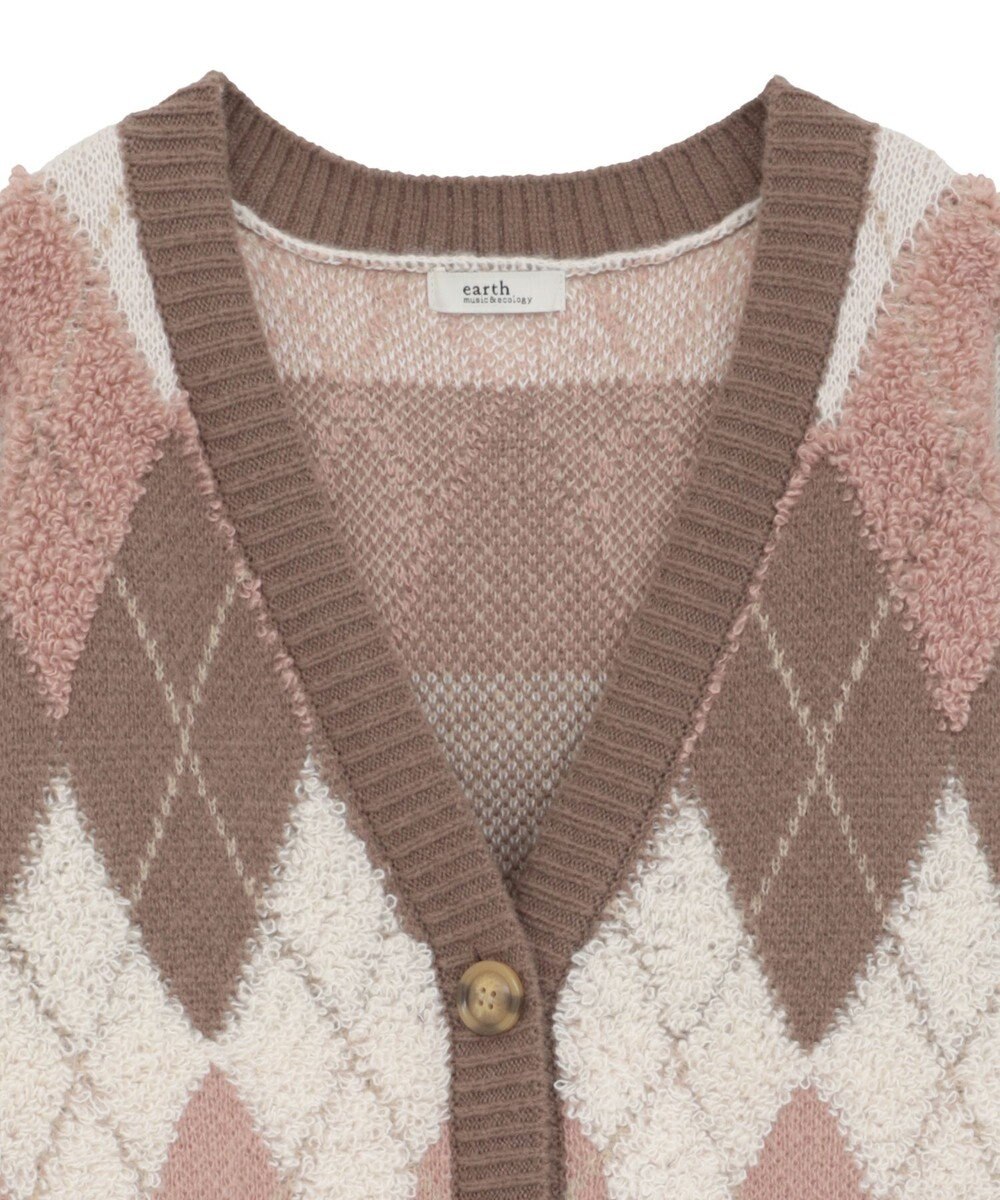 earth music&ecology ループ編みアーガイルカーディガン 