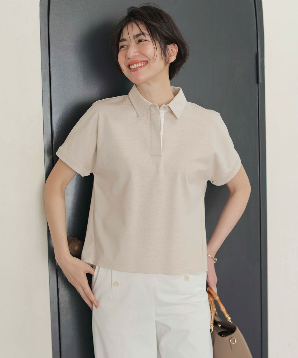 J.PRESS LADIES 【洗える】コットンリネンジャージー ポロ カットソー 