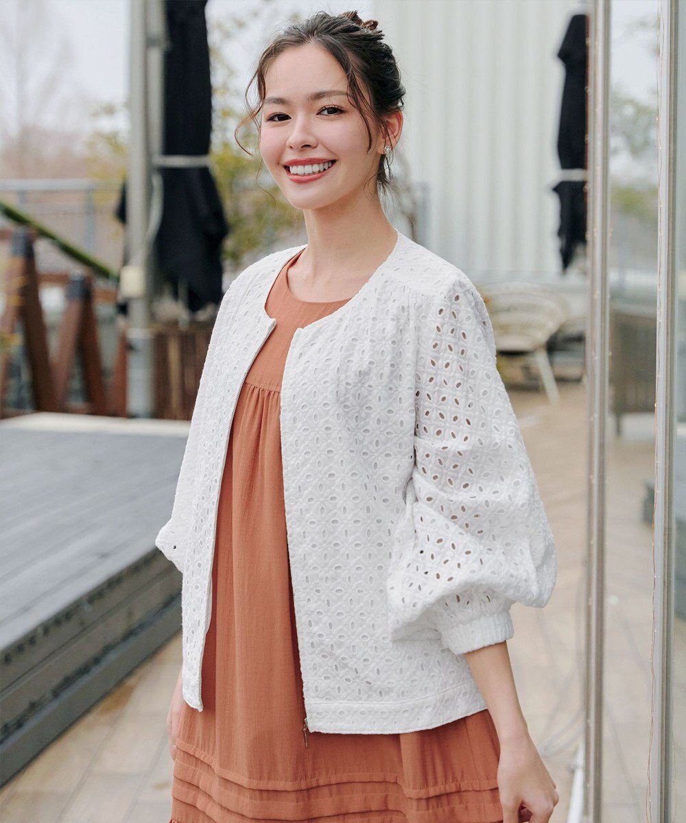 Tiaclasse L 【洗える】パンチングレースブルゾン 