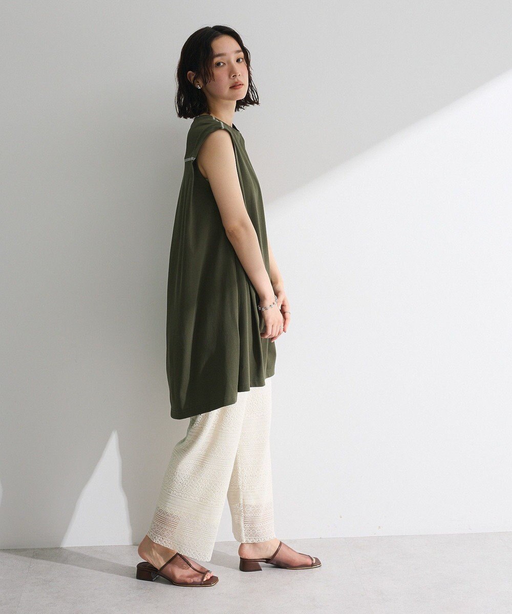 Green Parks 配色ステッチノースリーブチュニック 
