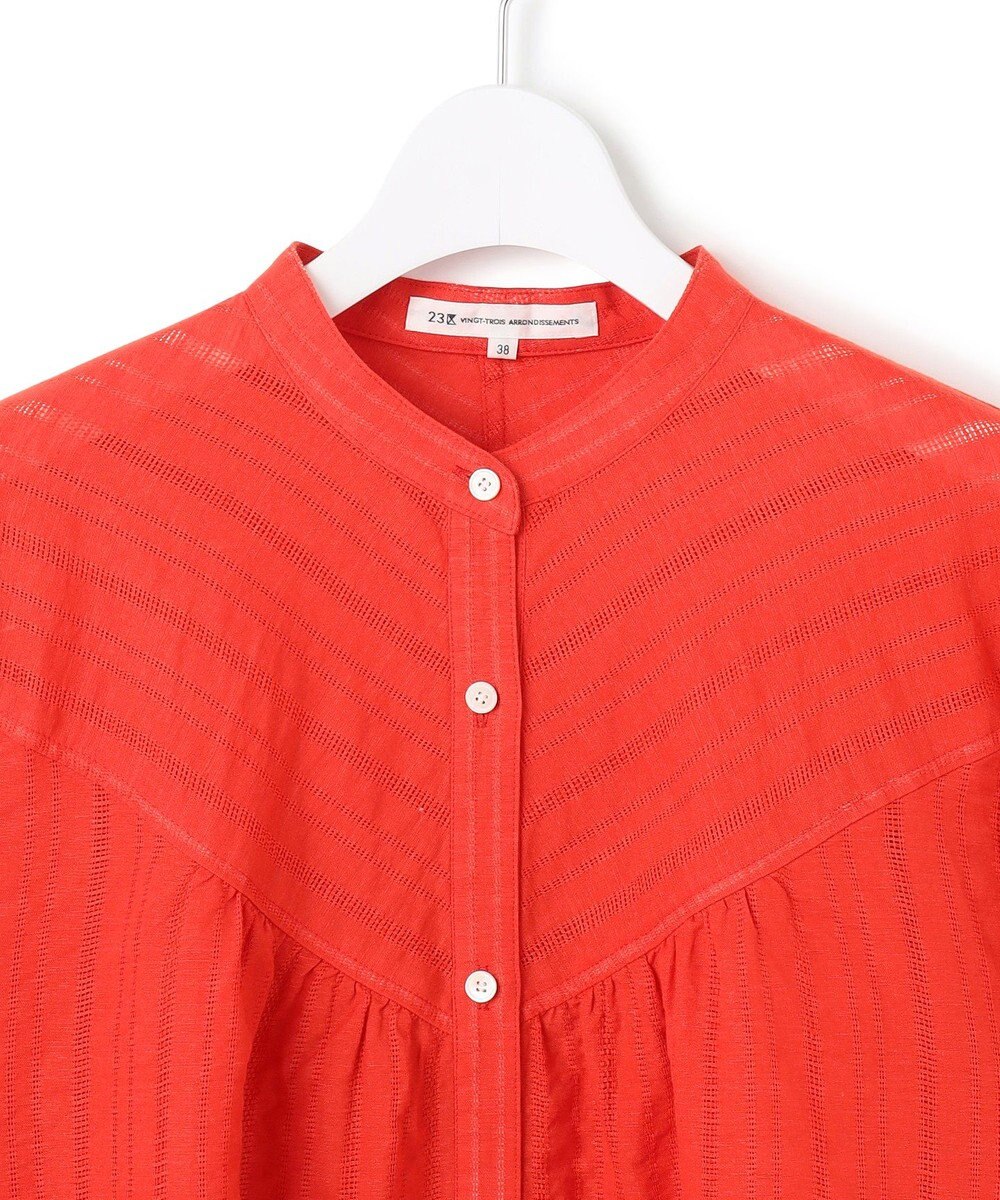 23区 L 【洗える】カラミ ストライプ  切り替え ブラウス 