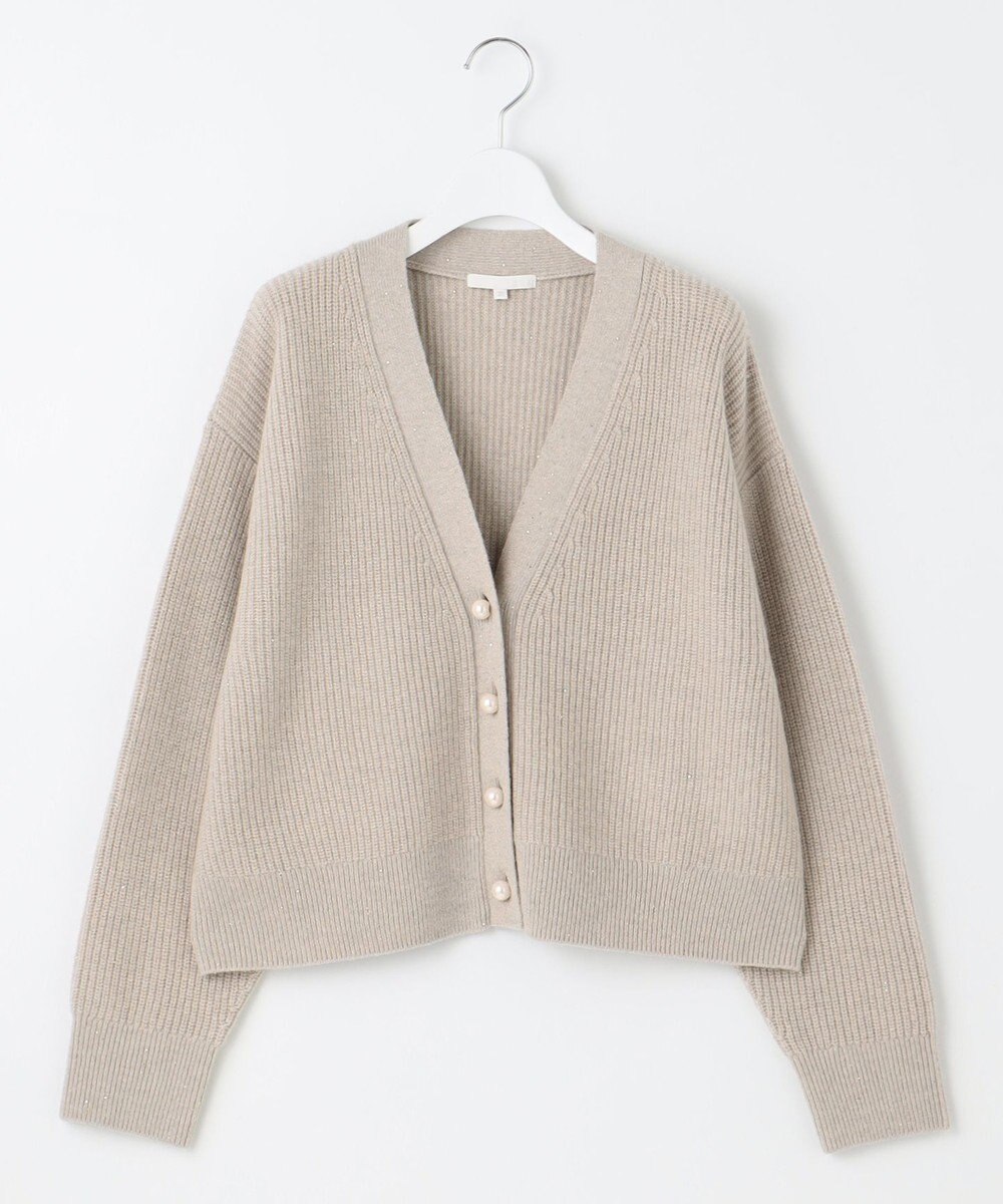 自由区 【洗える】ウールカシミヤブレンドラメスパンコールニット カーディガン 
