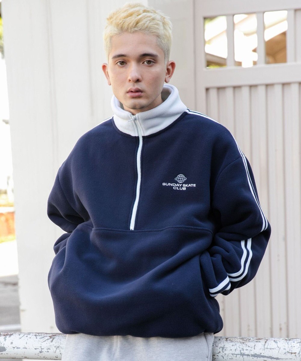 WEGO フリース ワンポイントハーフZIPプルオーバー 