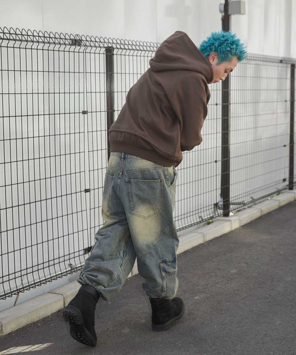 WEGO 【ユニセックス着用ITEM】ダメージアップリケレイヤードZIPパーカー 