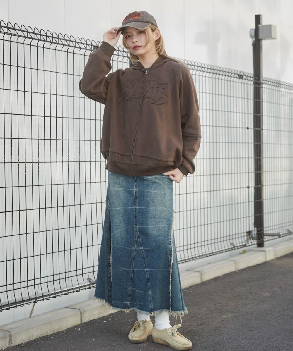 WEGO 【ユニセックス着用ITEM】ダメージアップリケレイヤードZIPパーカー 