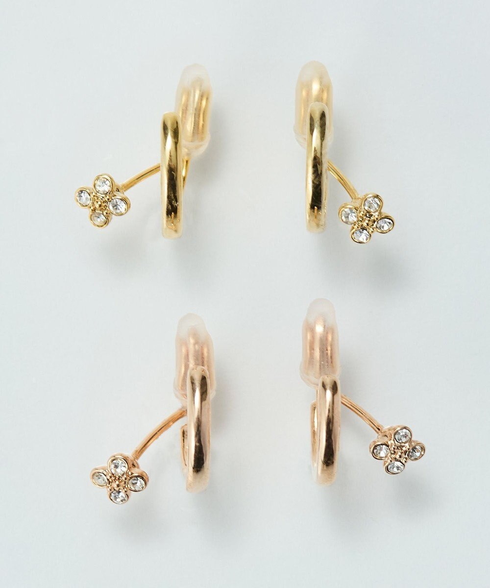 Phoebe 【金属アレルギー対応】【痛くないシリーズ】フラワービジューフロートライトフィットイヤリング　シャンパンゴールド 