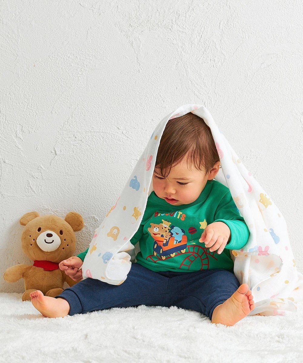 MIKI HOUSE HOT BISCUITS 【80-120cm】ミニ裏毛パイル素材 ジェットコースター柄 ルームウェアセット 