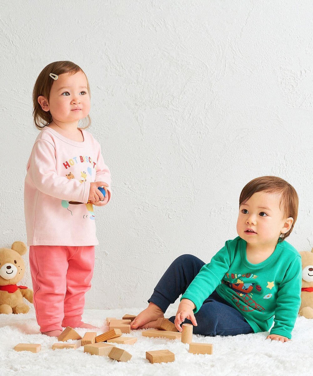 MIKI HOUSE HOT BISCUITS 【80-120cm】ミニ裏毛パイル素材 ジェットコースター柄 ルームウェアセット 