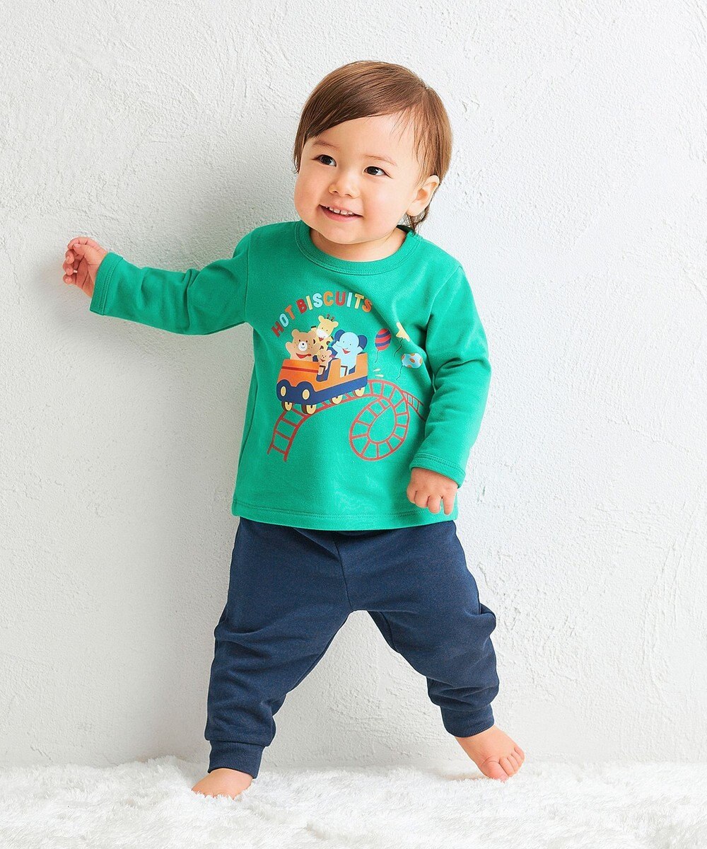 MIKI HOUSE HOT BISCUITS 【80-120cm】ミニ裏毛パイル素材 ジェットコースター柄 ルームウェアセット 