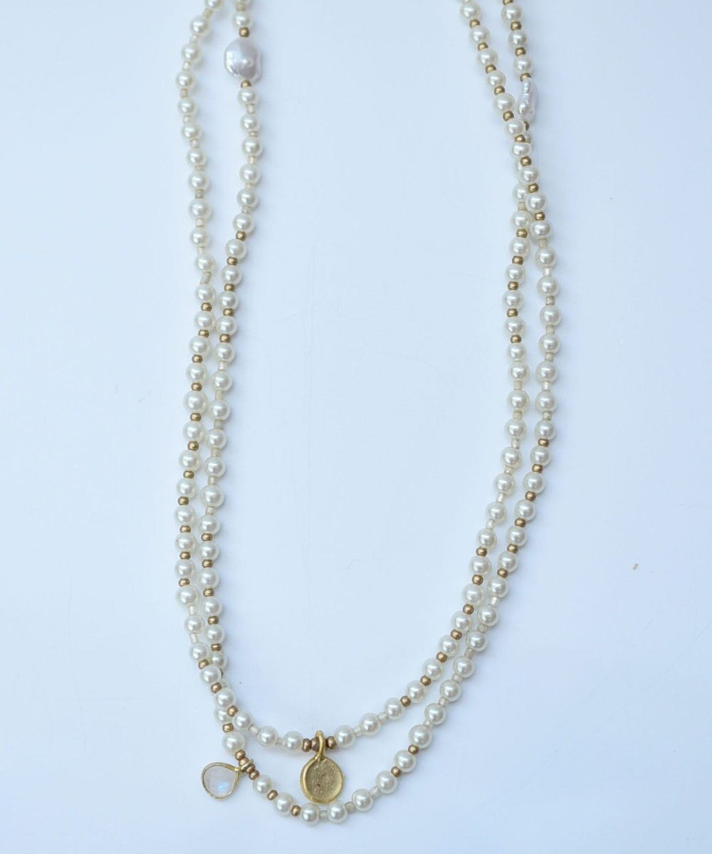 monshiro 【2WAY】ムーンストーンチャーム×ガラスパールロング ネックレス 