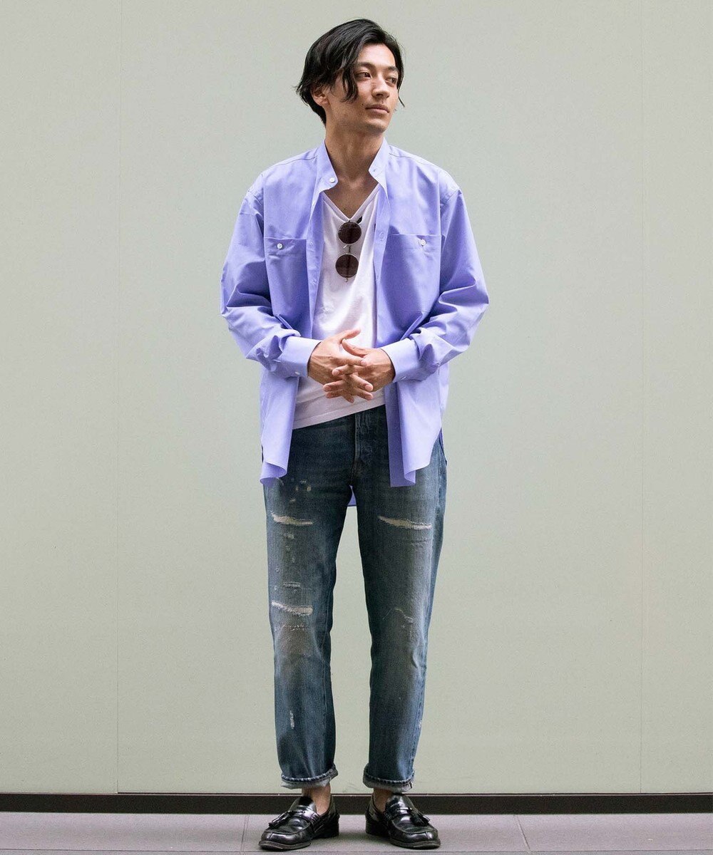 KASHIYAMA GIZA 100/2 バンドカラーシャツ 