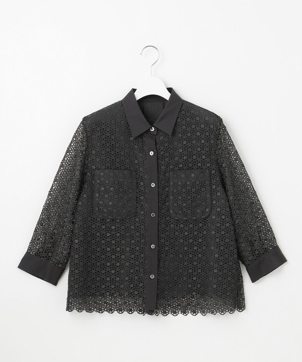 自由区 【ドラマ「明日はもっと いい日になる」着用】【洗える】ジオメトリックフラワーレースクロップド丈シャツ ブラウス 