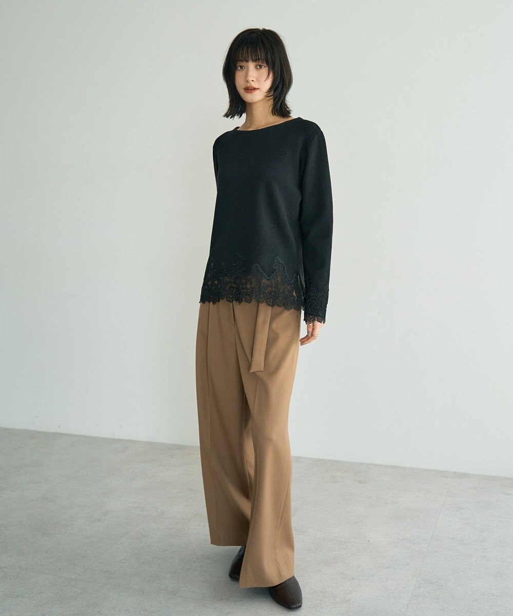 YECCA VECCA 金釦アクセントベルトワイドパンツ 