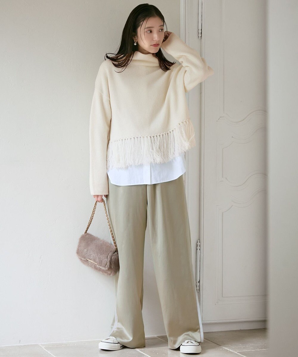 23区 S 【SLOW/一部店舗限定】ブライトサテン ライン パンツ 