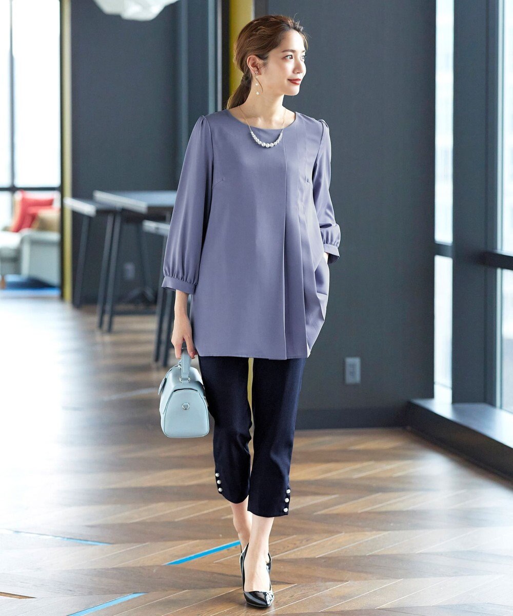 Tiaclasse 【洗える】スリットパールテーパードパンツ 