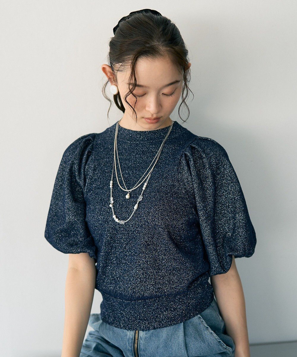 earth music&ecology ラメモールパフスリニットプルオーバー 