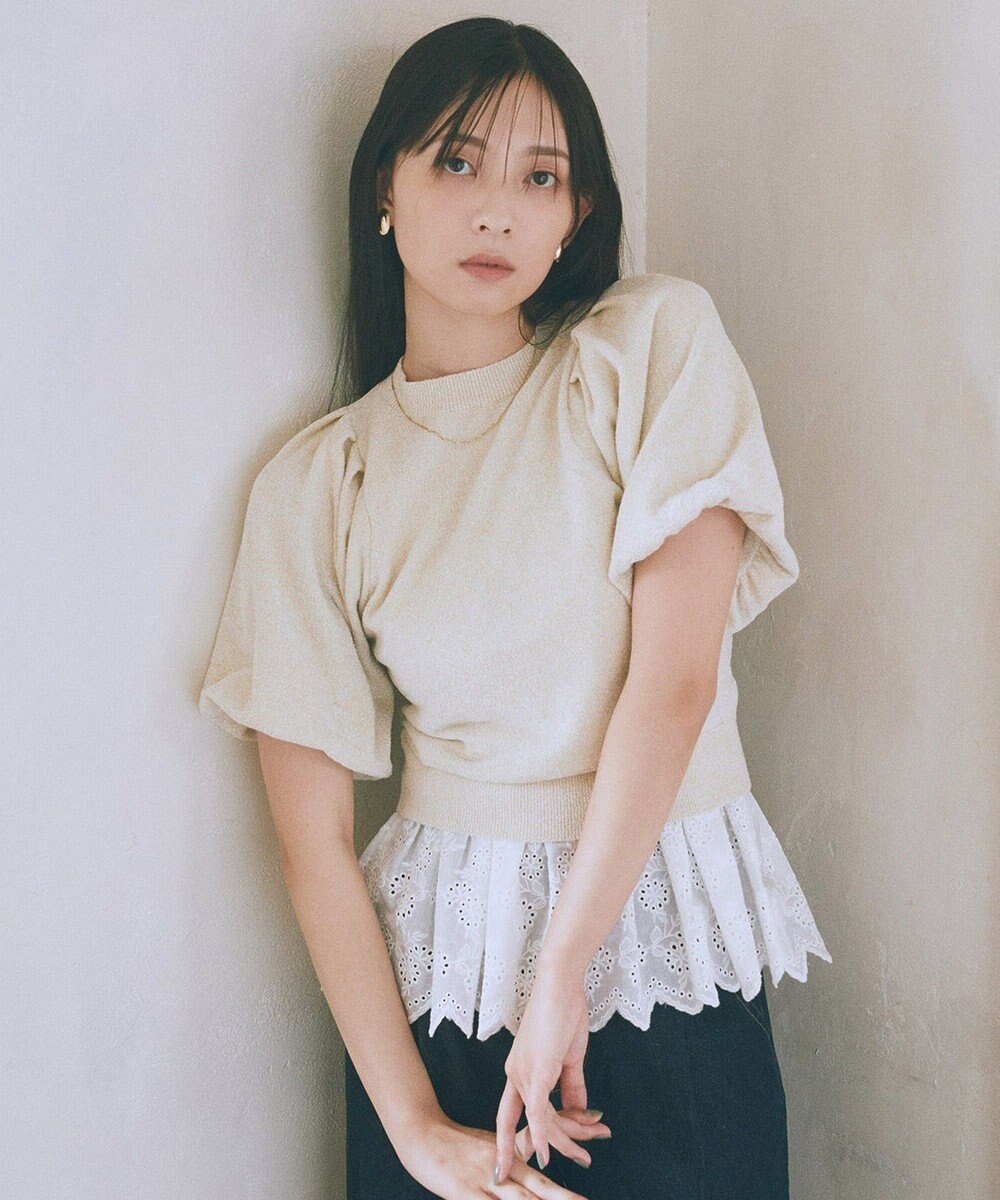 earth music&ecology ラメモールパフスリニットプルオーバー 