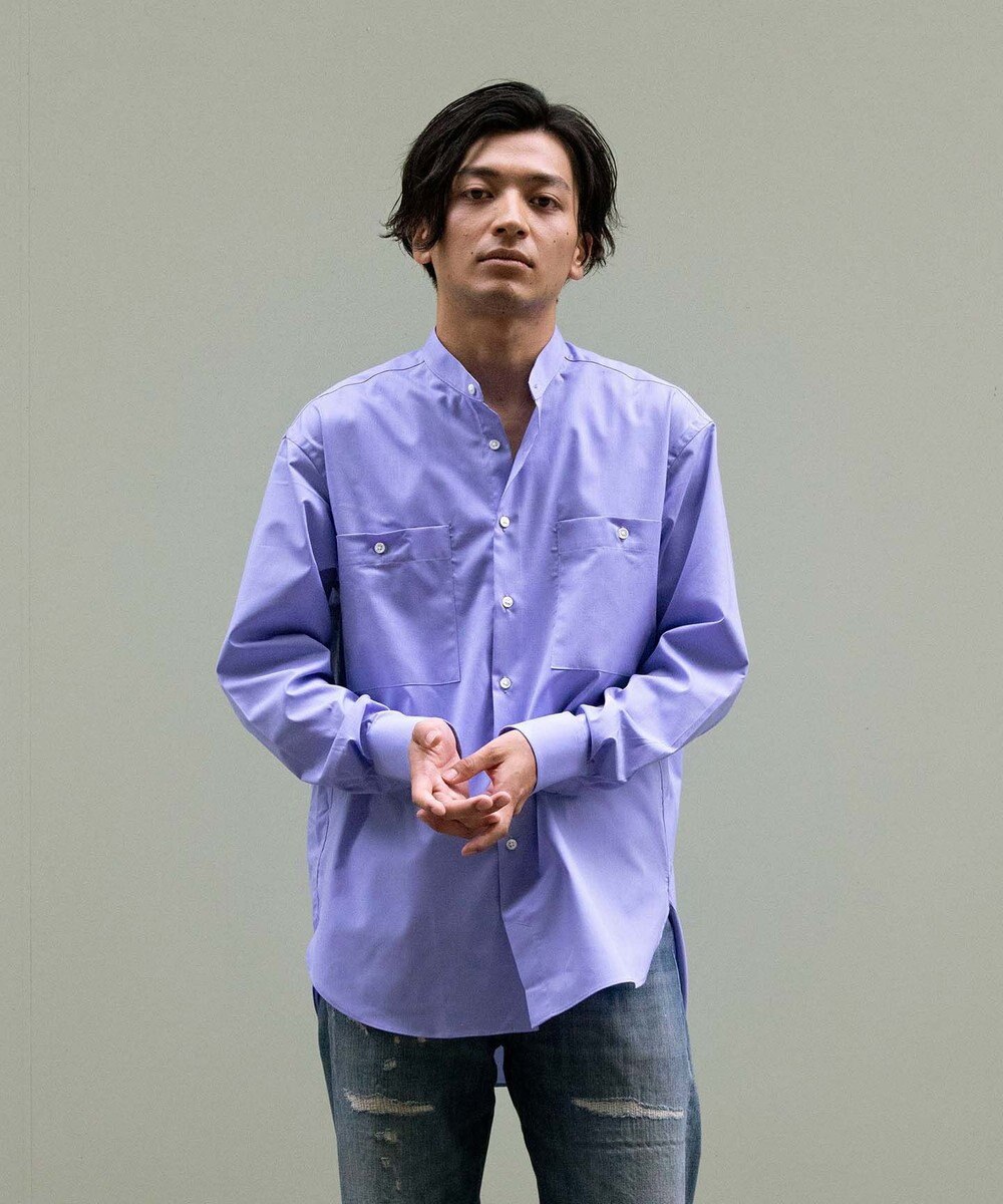 KASHIYAMA GIZA 100/2 バンドカラーシャツ 