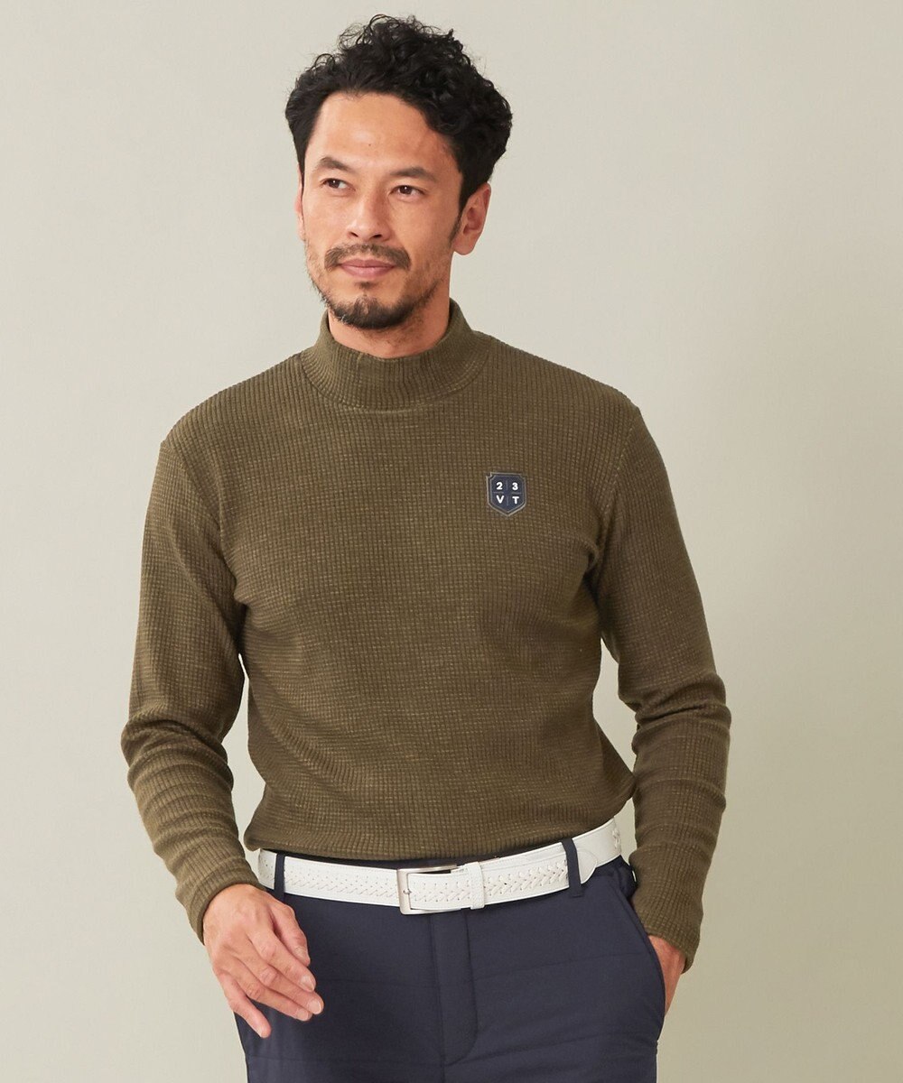 23区GOLF 冬の定番トップス【MEN】【吸湿発熱】グランサーモワッフル モックネックシャツ ダークブラウン系