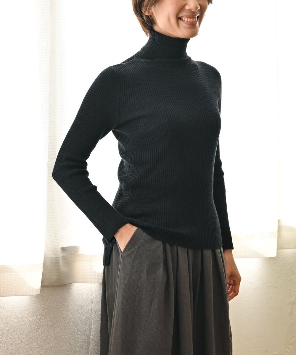 muuc 〈洗えるニット〉〈肌に優しいニット〉〈カシミヤ×シルク×ウール〉〈通年着られるニット〉リブ編みタートルネックニットプルオーバー 