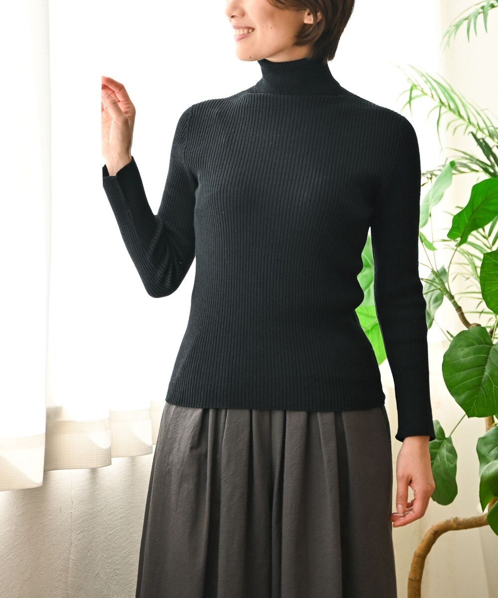 muuc 〈洗えるニット〉〈肌に優しいニット〉〈カシミヤ×シルク×ウール〉〈通年着られるニット〉リブ編みタートルネックニットプルオーバー 