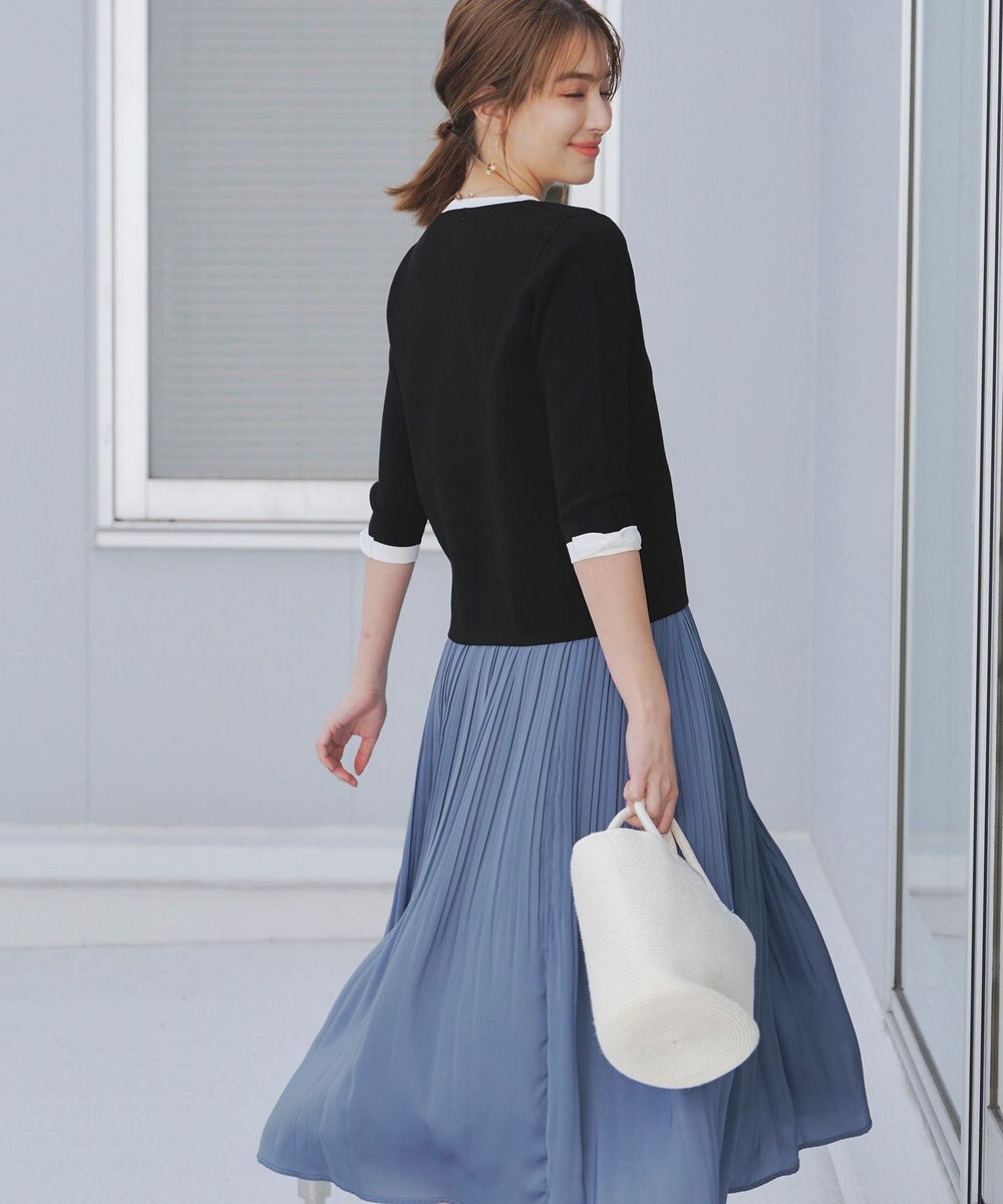 Tiaclasse 【洗える】リボン袖配色ニットトップス 