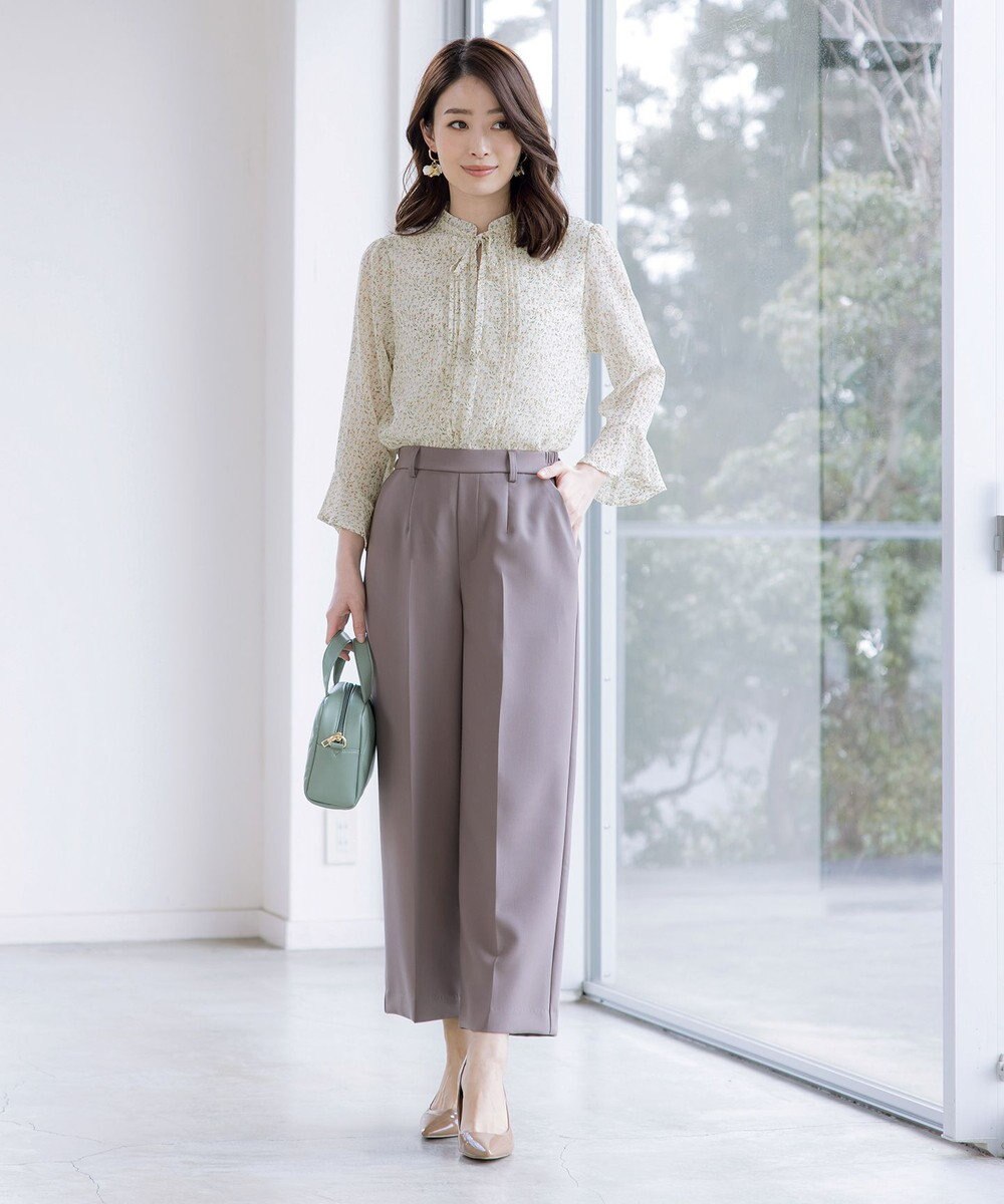 Tiaclasse 【新色追加・洗える】フレアスリーブ花柄リボンブラウス 