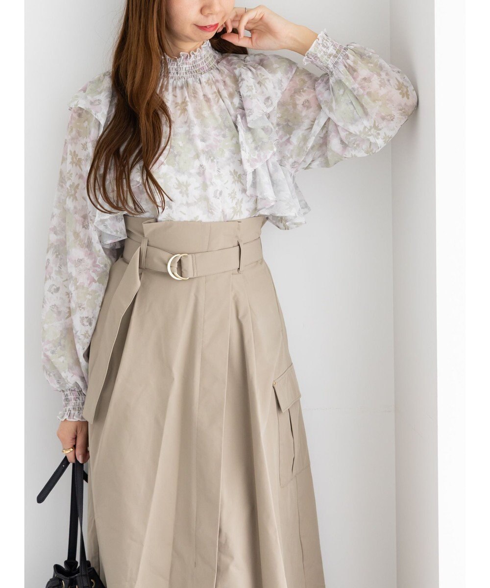 Te chichi フラワーパターンシアーフリルブラウス 