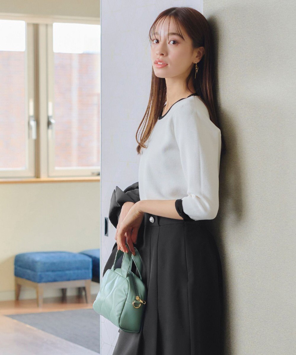 Tiaclasse 【洗える】リボン袖配色ニットトップス 