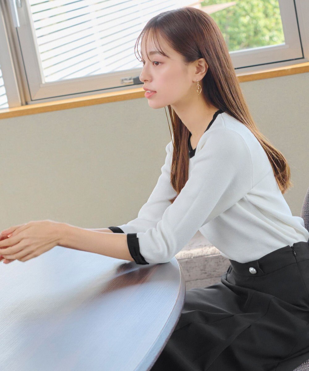 Tiaclasse 【洗える】リボン袖配色ニットトップス 