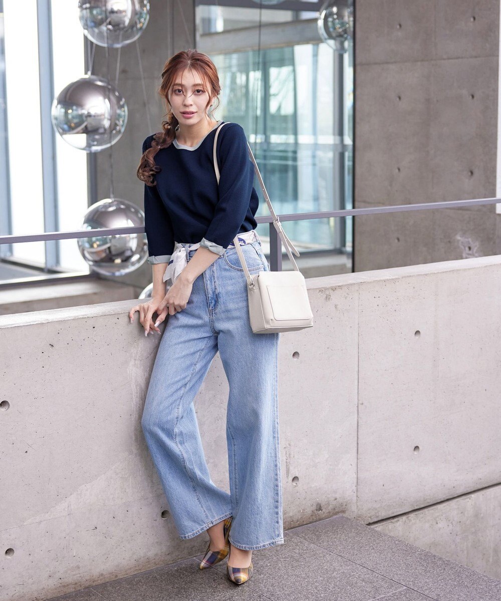 Tiaclasse 【洗える】リボン袖配色ニットトップス 