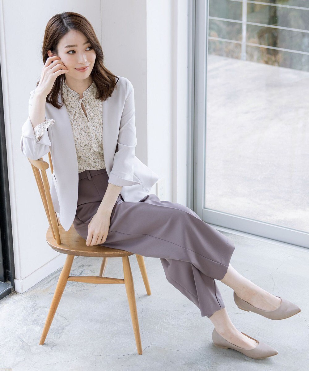 Tiaclasse 【新色追加・洗える】フレアスリーブ花柄リボンブラウス 