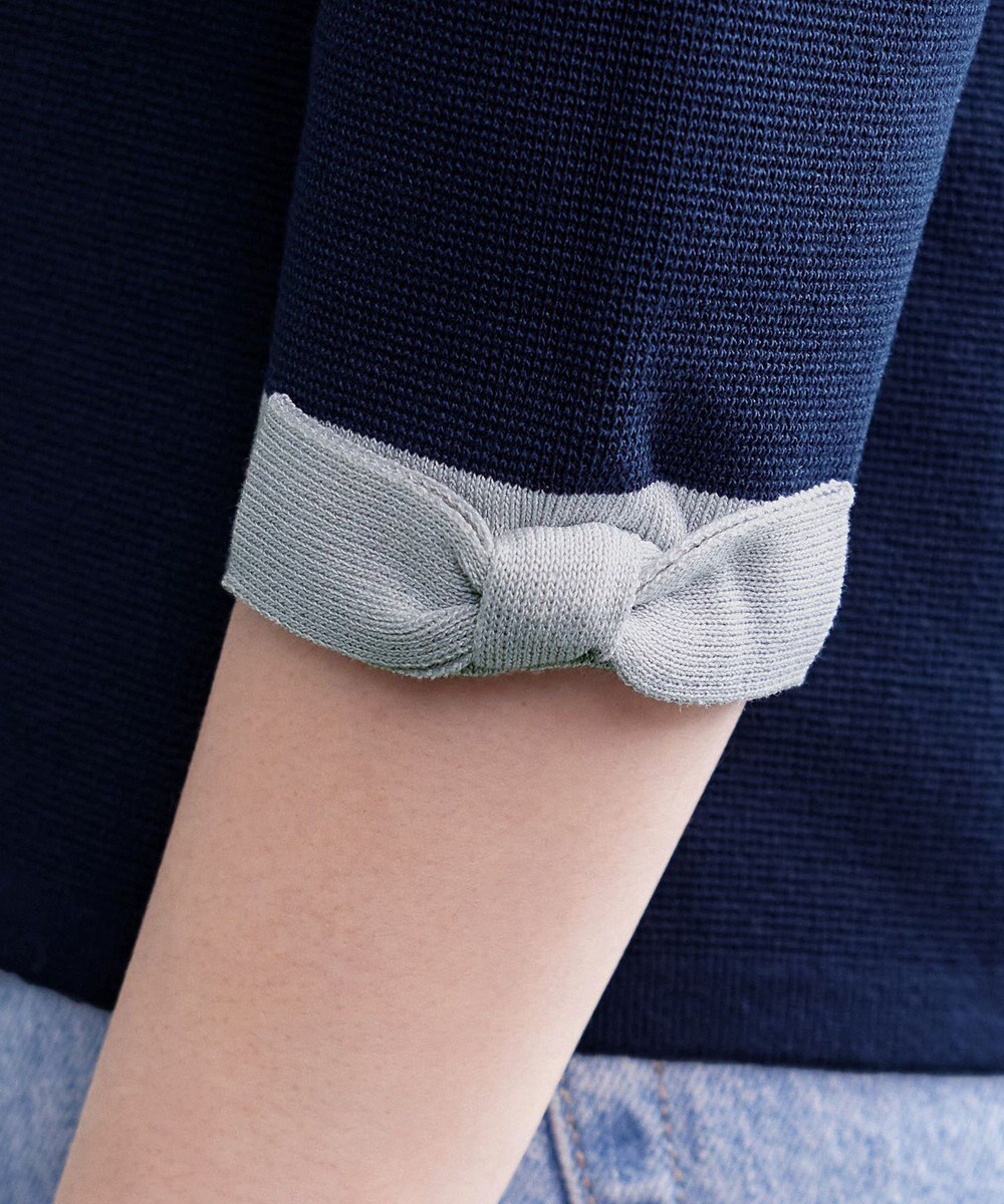 Tiaclasse 【洗える】リボン袖配色ニットトップス 