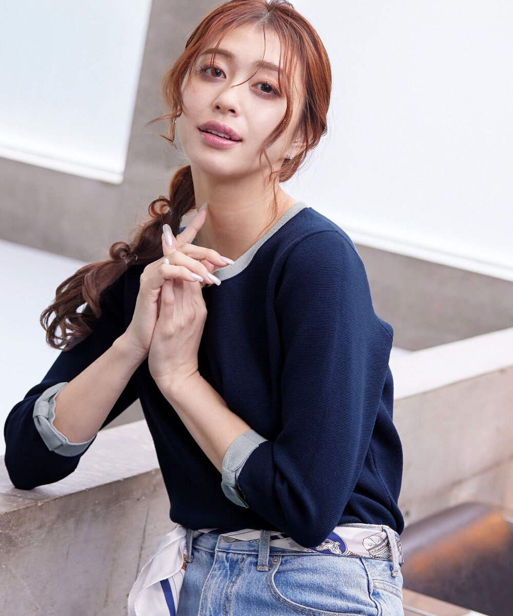 Tiaclasse 【洗える】リボン袖配色ニットトップス 