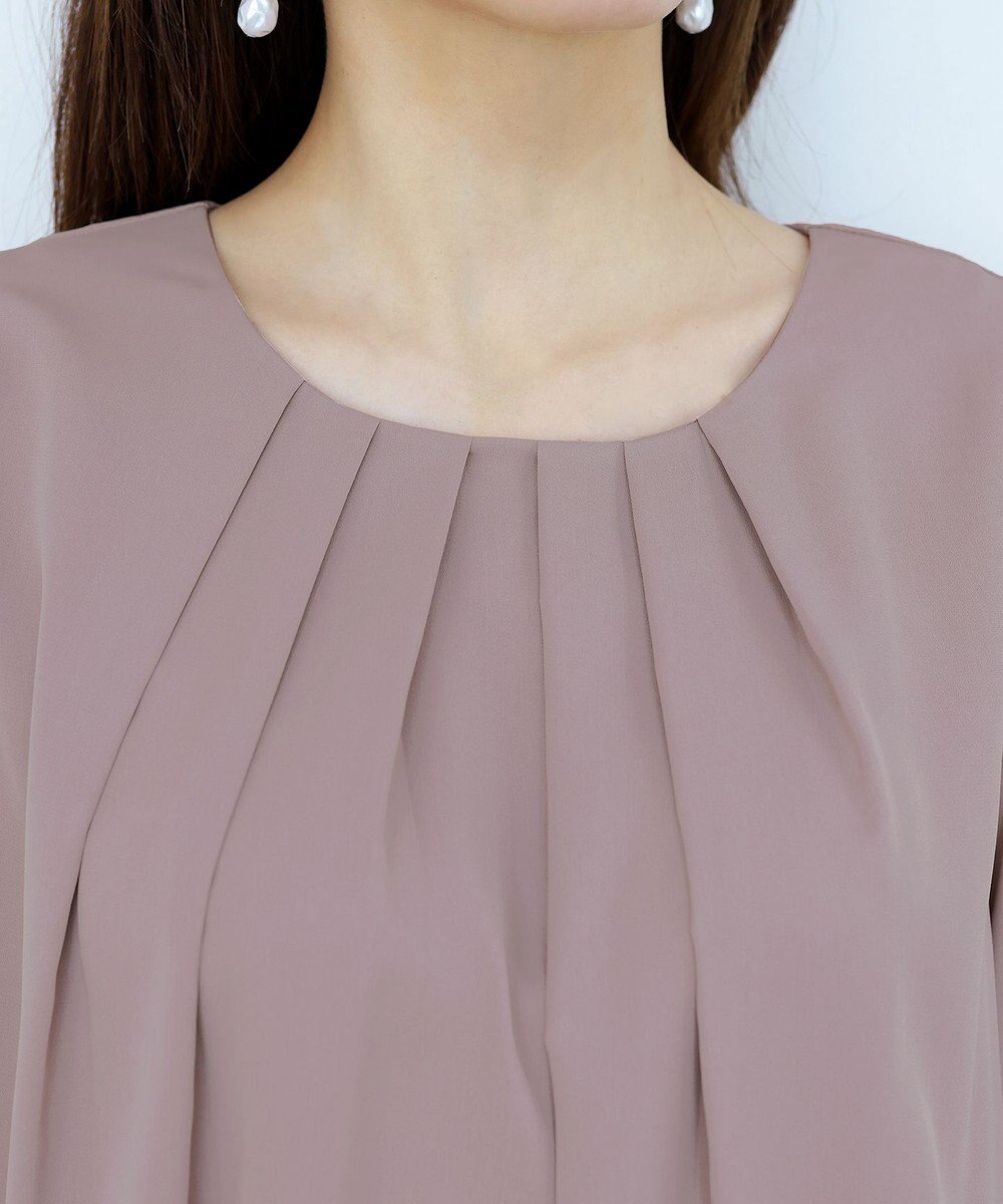 Tiaclasse L 【洗える】リボン付きタックスリーブチュニックブラウス 