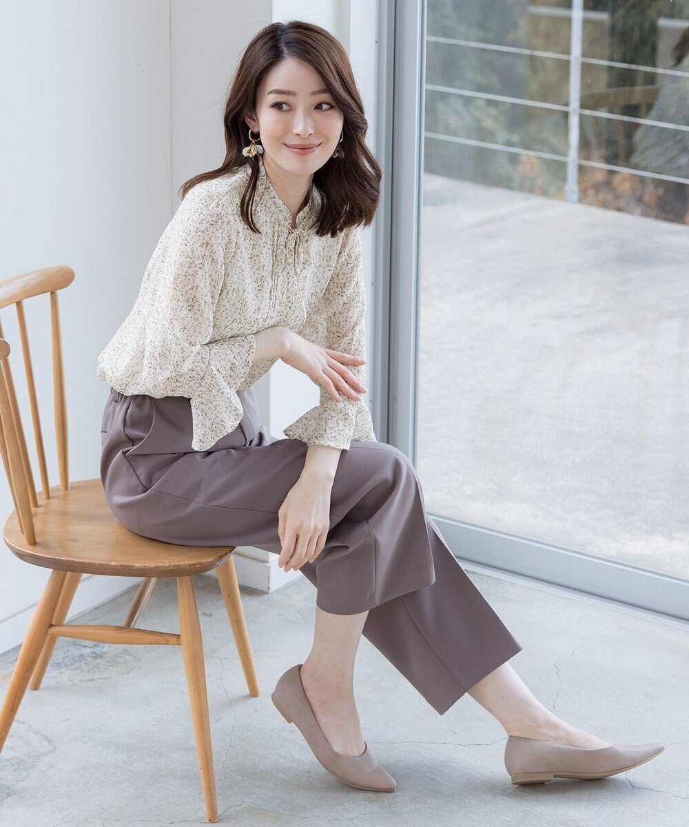 Tiaclasse 【新色追加・洗える】フレアスリーブ花柄リボンブラウス 