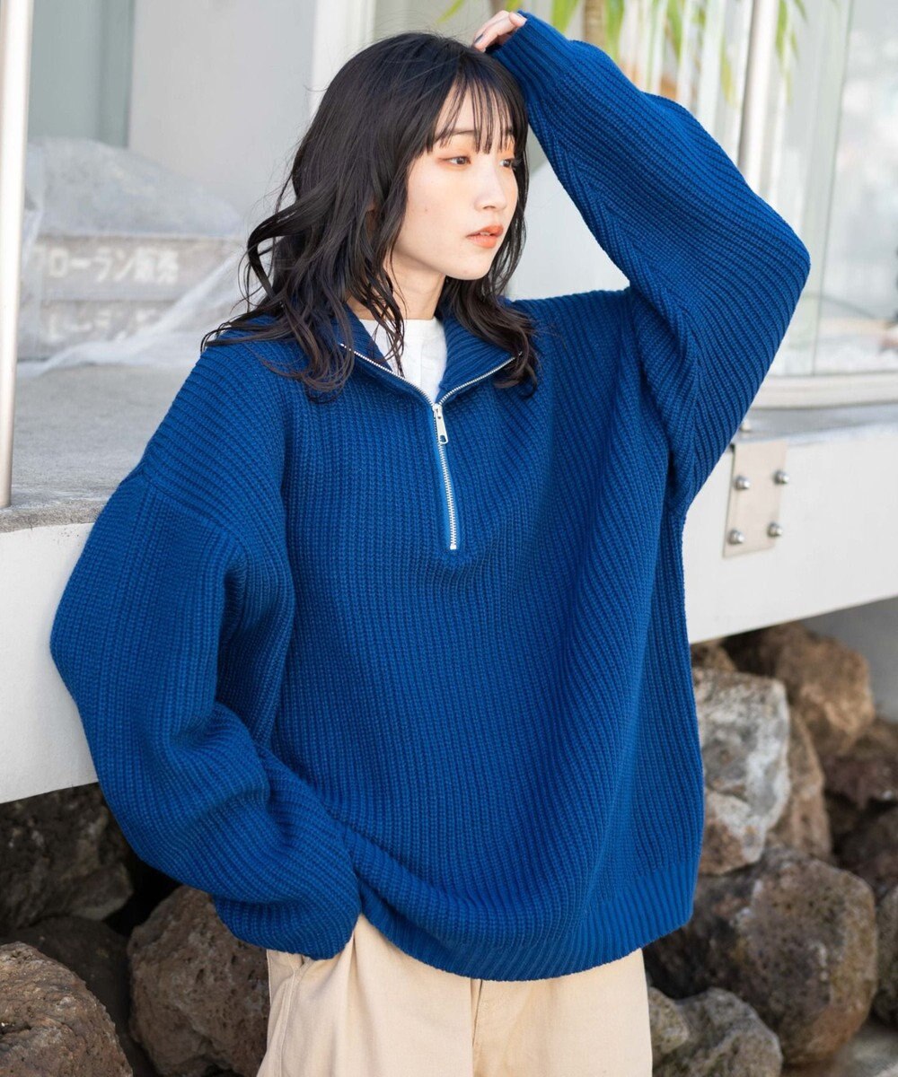 WEGO ルーズフィットハーフZIPプルオーバー 