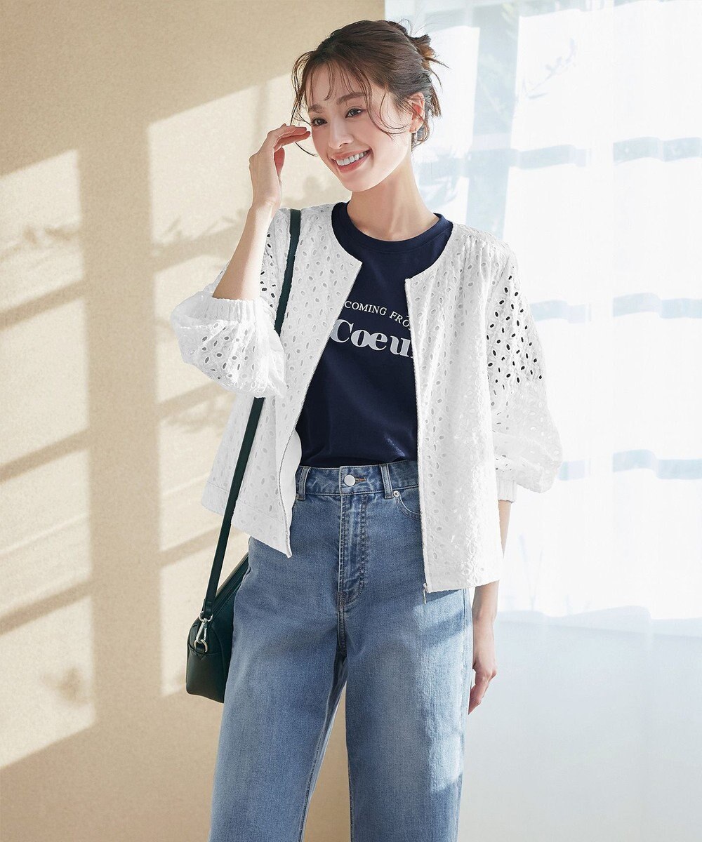 Tiaclasse L 【洗える】パンチングレースブルゾン 