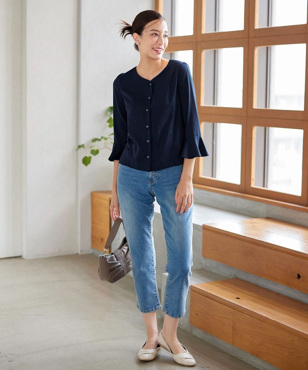 Tiaclasse 【洗える】ハートネックフレア袖ブラウス 