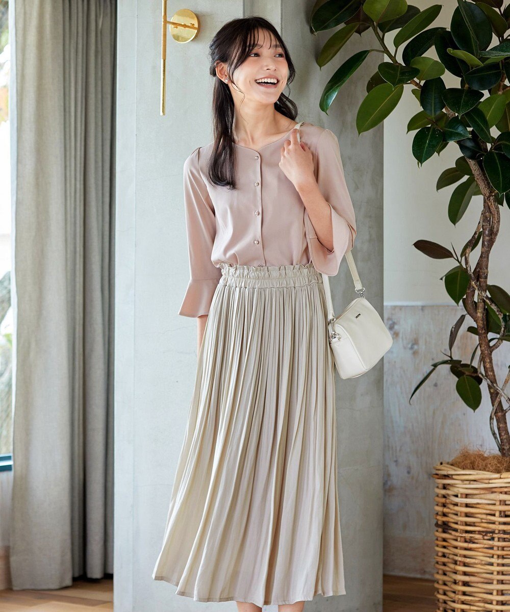 Tiaclasse 【洗える】ハートネックフレア袖ブラウス 