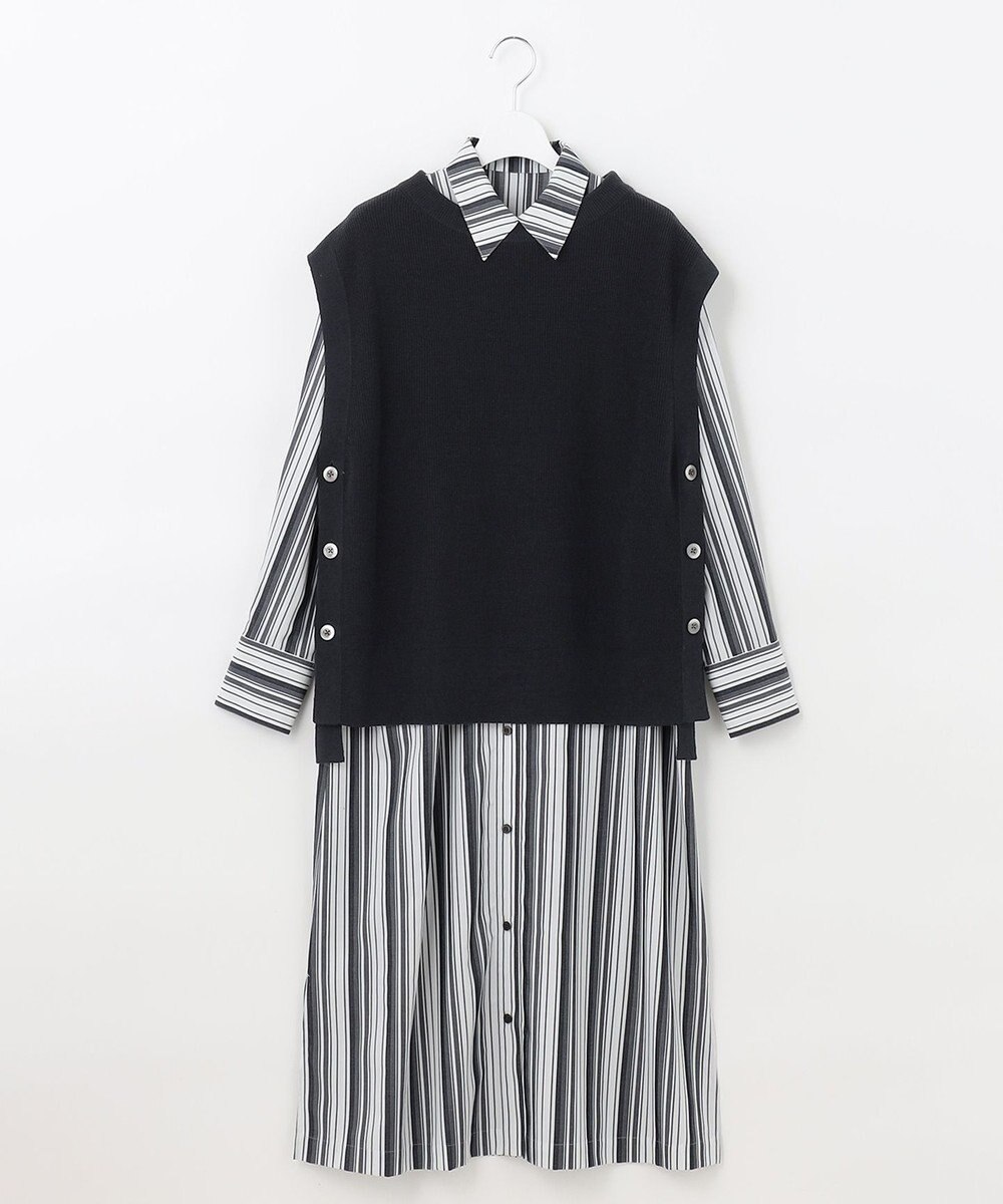 自由区 【洗える/セットアイテム】ウールブレンドベスト×ストライプワンピ 