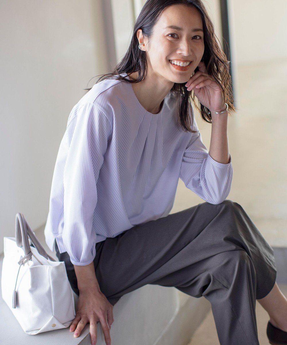 J.PRESS LADIES 【洗える・セットアップ対応】セルロースリネンストレッチ セミワイド パンツ 