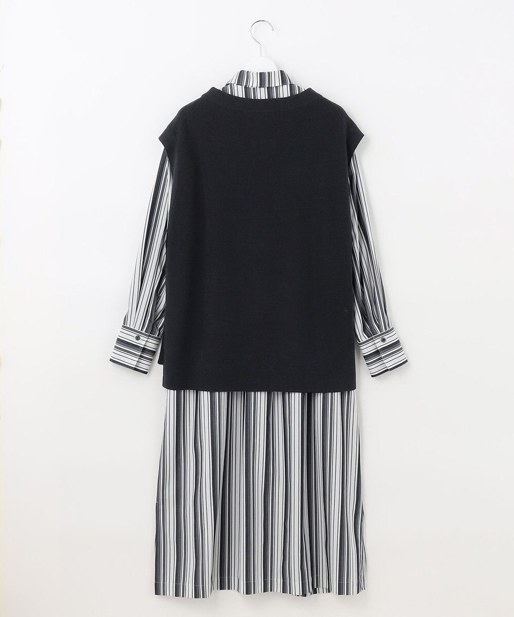 自由区 【洗える/セットアイテム】ウールブレンドベスト×ストライプワンピ 