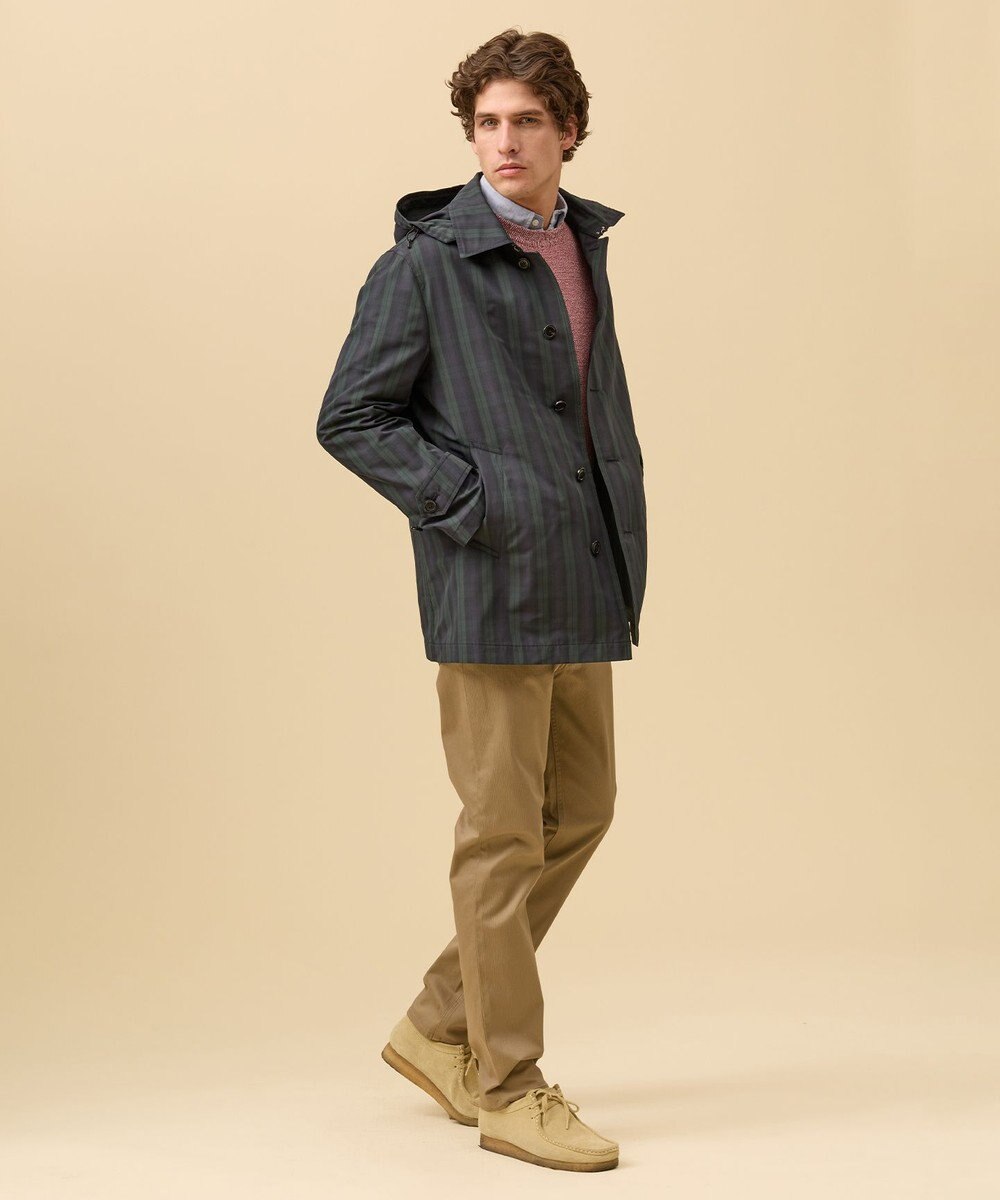 J.PRESS MEN 【オンオフ兼用 / ストレッチ / 撥水 / 洗える】トリコット3レイヤーバルマカンショートコート / フードデタッチャブル 