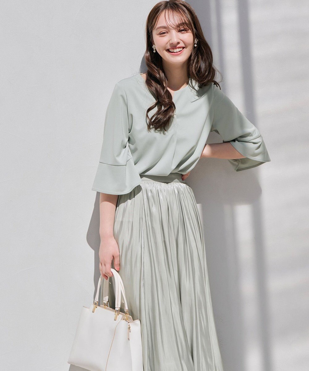 ANY SIS 【接触冷感・吸水速乾・UVケア】エアリードレープスムース 七分袖 ブラウス 