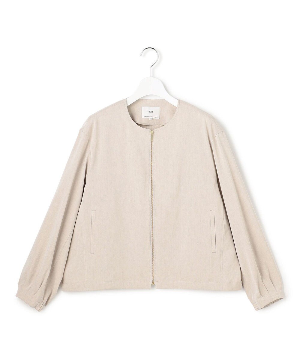 23区 リネンレーヨンストレッチ ノーカラー ブルゾン 