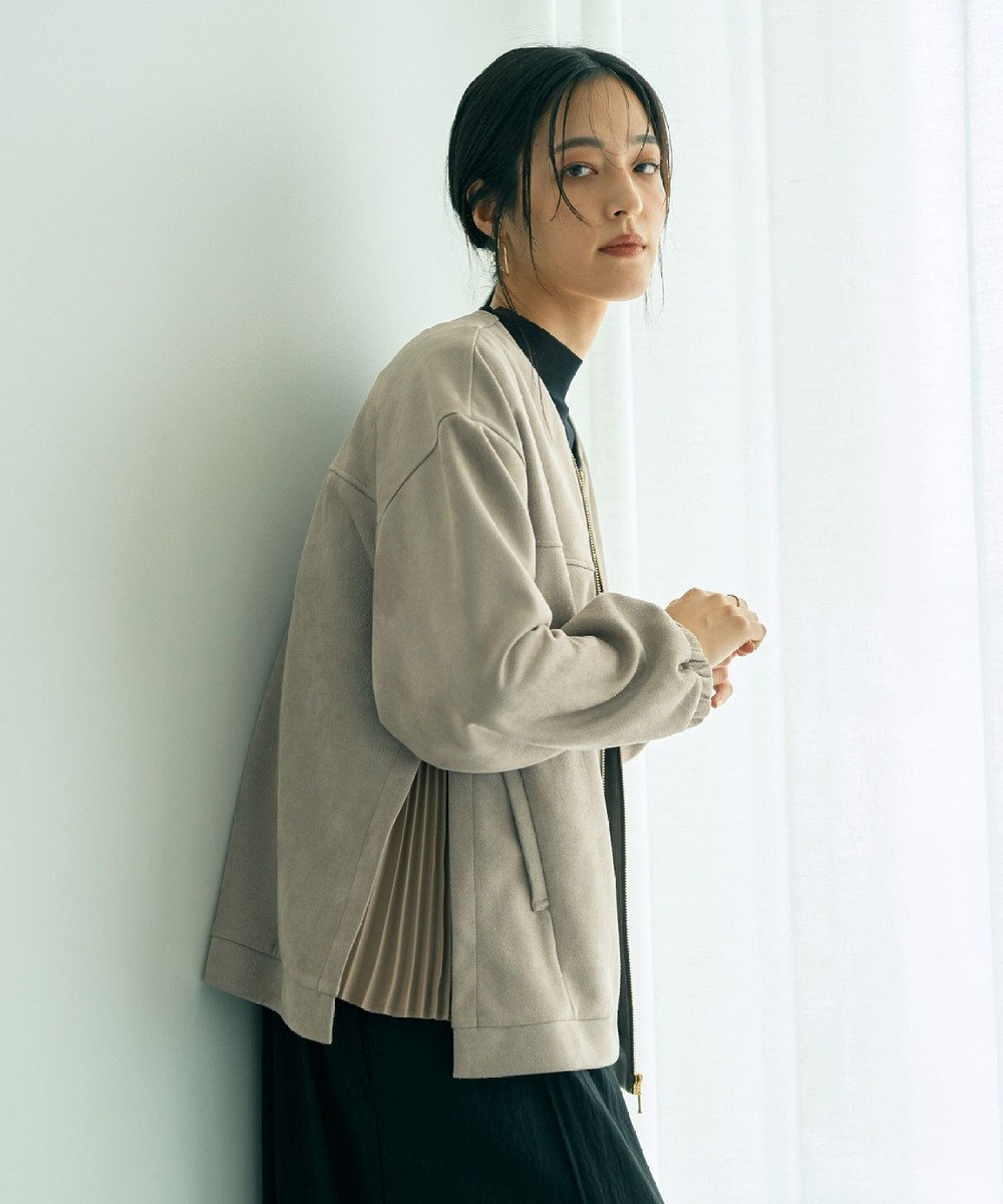 YECCA VECCA サイドプリーツノーカラーブルゾン 