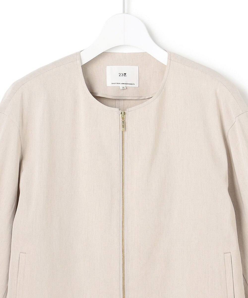 23区 リネンレーヨンストレッチ ノーカラー ブルゾン 