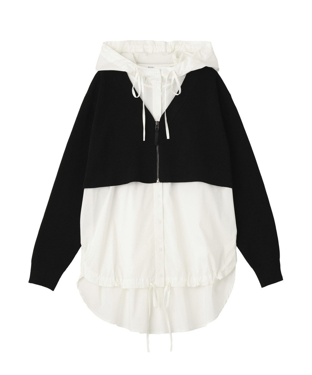 YECCA VECCA ZIPニットレイヤードフーディーシャツ 